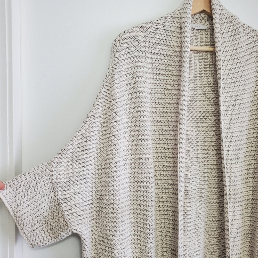 Riani Medium Designer Oversized Open Cardigan Boho Knit Grey White Kimono Baggy